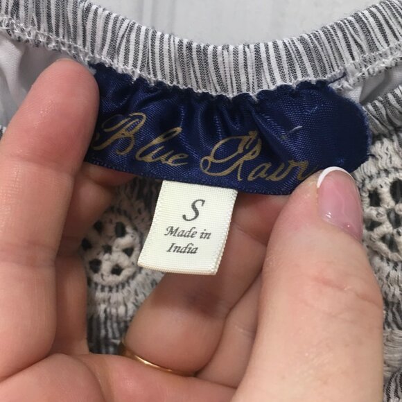 Coquette Off Shoulder  Women Small Eyelet Blue Stripe Floral  Cottagecore Dainty - Picture 6 of 6